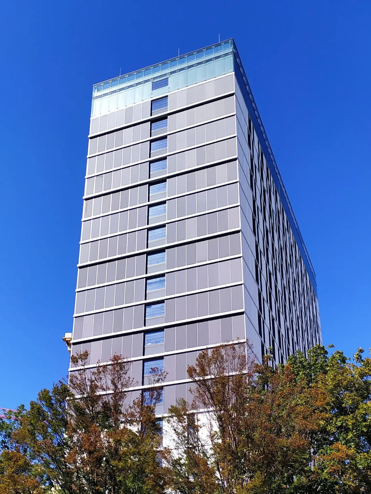 A view of Barcode Facade's solar panels